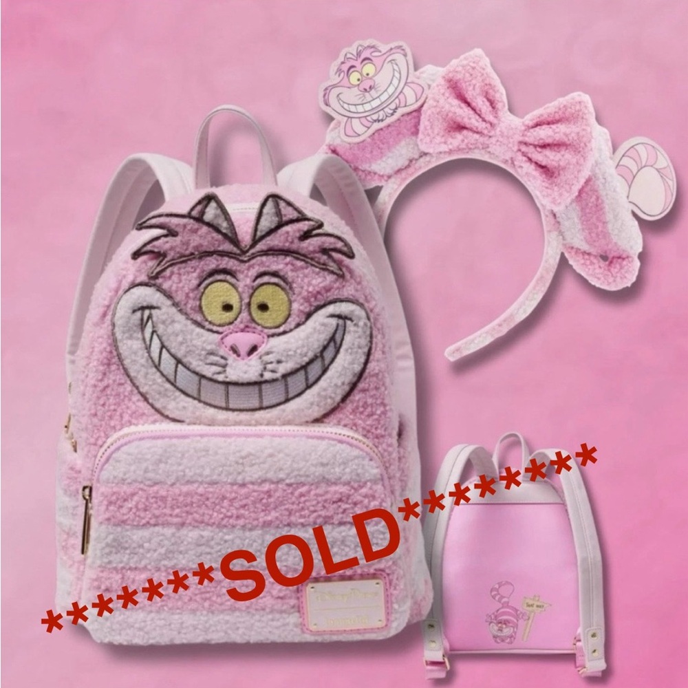 Set of Disney Parks Cheshire Alice in Wonderland Loungefly Backpack & Earband